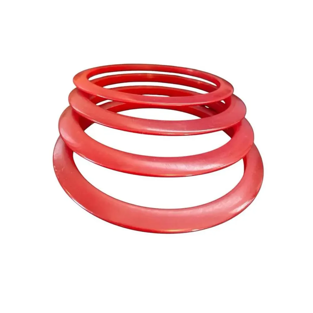 FOUR Vintage Bakelite Red Stackable Spacer Bangle Bracelets Cherry Red Art Deco - Picture 3 of 13